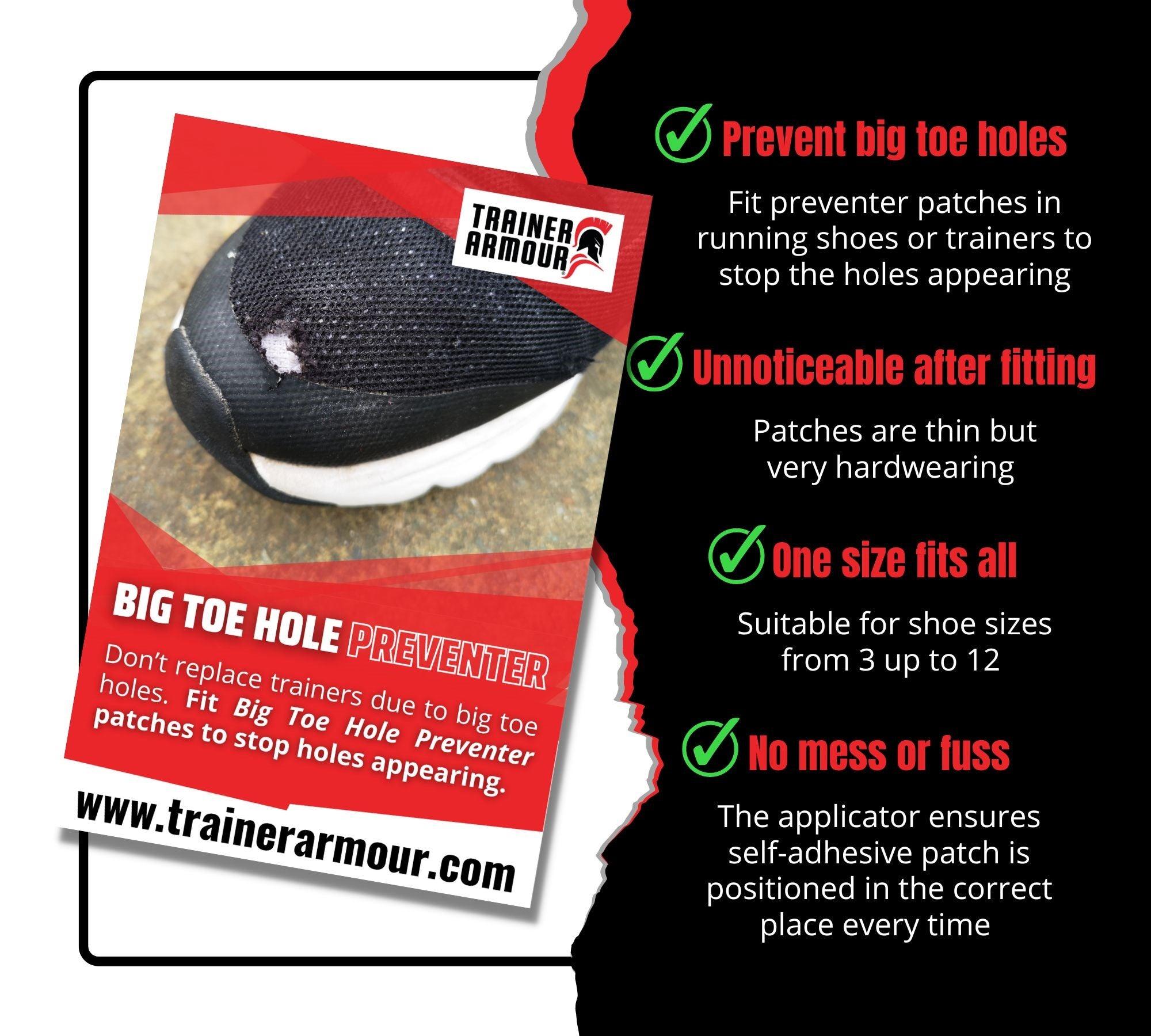 Trainer Armour | Trainer Armour Big Toe Hole Preventer Patches | Big Toe Hole Preventer Patches - One Pack / Black | Total Hockey
