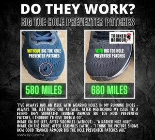 Trainer Armour | Trainer Armour Big Toe Hole Preventer Patches | Big Toe Hole Preventer Patches - One Pack / Black | Total Hockey